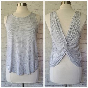 Carly Jean Los Angeles White Black Stripe Knit Knotted Back Tank Medium